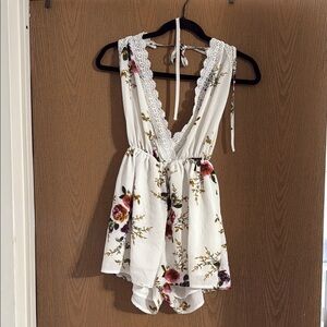 Floral Lace Trim Romper